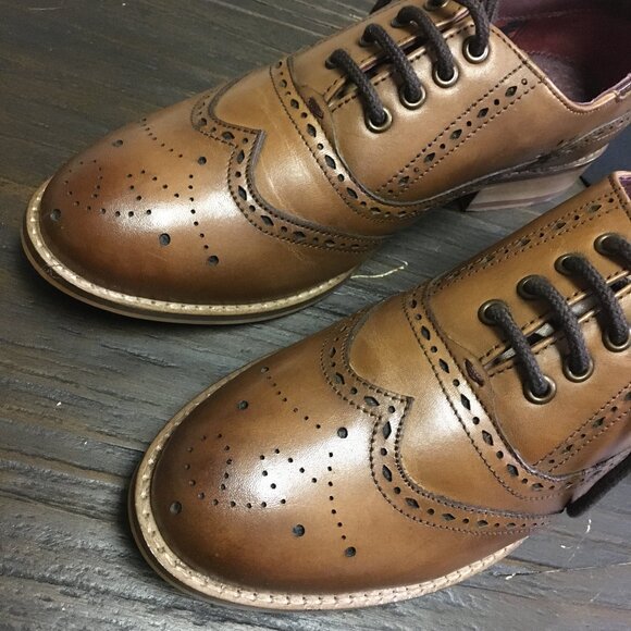 NWT Genuine Leather Cognac Oxford Wingtip Brogues - Picture 3 of 16